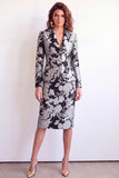 Single Breasted Yellow Flower Midi 2 Piece Peak Lapel Business Suits