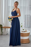 Dark Navy Chiffon Long Bridesmaid Dress