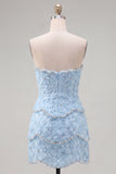 Sparkly Pink Beaded Bodycon Floral Short Cocktail Dress