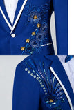 Blue Notch Lapel Beaded Men's One Button Prom Suits
