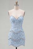 Sparkly Pink Beaded Bodycon Floral Short Cocktail Dress