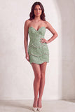 Sparkly Pink Beaded Bodycon Floral Short Cocktail Dress
