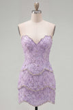 Sparkly Pink Beaded Bodycon Floral Short Cocktail Dress