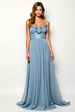 A Line Dusty Blue Chiffon High Waist Wedding Guest Dress with Ruffles