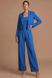 Peak Lapel Long Sleeves Lake Blue 2 Piece Business Suits