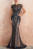 Glitter Silver Mermaid Beaded Long Prom Dress With Embroidery