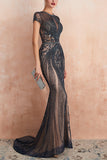 Glitter Silver Mermaid Beaded Long Prom Dress With Embroidery