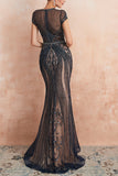 Glitter Silver Mermaid Beaded Long Prom Dress With Embroidery