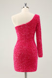 One Shoulder Glitter Sequins Prom Dress