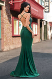Dark Green Mermaid Beaded Long Prom Dress with Open Back