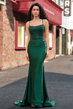 Dark Green Mermaid Beaded Long Prom Dress with Open Back