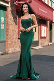 Dark Green Mermaid Beaded Long Prom Dress with Open Back