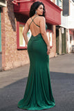 Dark Green Mermaid Halter Neck Long Prom Dress With Appliques Beading