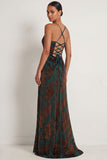 Burgundy Sheath Spaghetti Straps Maxi Velvet Formal Dress