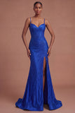 Sparkly Beaded Mermaid Royal Blue Long Prom Dress