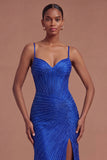 Sparkly Beaded Mermaid Royal Blue Long Prom Dress