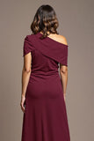 Burgundy Sheath Maxi Mother of the Bride Dress with Slit