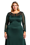 Dark Green A Line Satin Plus Size Long Mother of the Bride Dress