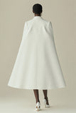White Satin Peak Lapel Short Work Blazer Dress with Cape