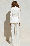 2 Piece White Notched Lapel Ruched Business Suits with Sash