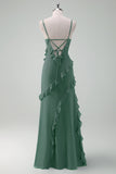 Eucalyptus Spaghetti Straps Ruffled Sheath Chiffon Bridesmaid Dress