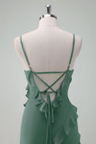 Eucalyptus Ruffled Chiffon Bridesmaid Dress with Slit
