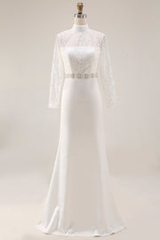 Sparkly White Mermaid High Neck Maxi Sequined Wedding Reception Dress