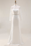 White Mermaid High Neck Maxi Wedding Reception Dress with Beading