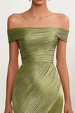Gorgeous Green Off the Shoulder Sheath Ruched Maxi Formal Dress