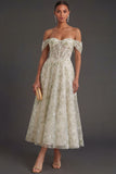 Light Green Floral A Line Corset Off the Shoulder Long Formal Dress