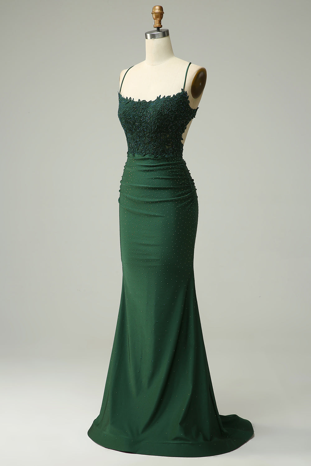 Leely Women Dark Green Long Prom Dress With Appliques Beading