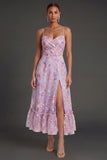 Lilac A Line Spaghetti Straps Embroidered Floral Long Formal Dress