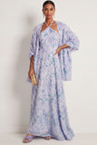 Light Purple Floral Halter Neck A Line Long Wedding Guest Dress with Cape