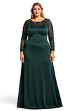 Dark Green A Line Satin Plus Size Long Mother of the Bride Dress