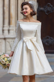 White A Line Off the Shoulder Short Engagement Dress with Bow