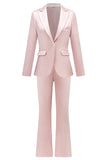 Grey Pink Satin Notched Lapel Women Suits with Long Sleeves