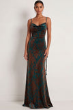 Burgundy Sheath Spaghetti Straps Maxi Velvet Formal Dress