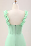 Spaghetti Straps Green Corset A Line Long Bridesmaid Dress