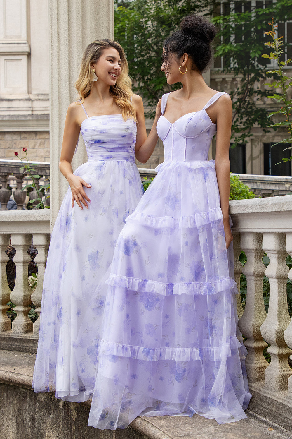 Leely Women Lavender Floral Print A-line Long Bridesmaid Dress