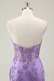 Purple Strapless Corset Sequined Mermaid Prom Dress