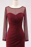 Cabernet Ruched Long Mermaid Illusion Neck Formal Dress with Silt