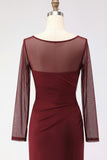Cabernet Ruched Long Mermaid Illusion Neck Formal Dress with Silt