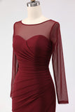 Cabernet Ruched Long Mermaid Illusion Neck Formal Dress with Silt