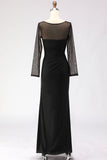 Black Maxi Mermaid Illusion Neck Ruched Formal Dress with Silt