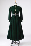 Dark Green A Line Velvet Long Holiday Party Dress with Belt