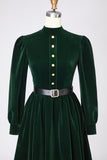 Dark Green A Line Velvet Long Holiday Party Dress with Belt