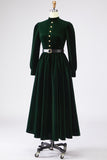 Dark Green A Line Velvet Long Holiday Party Dress with Belt
