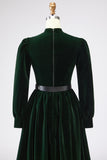 Dark Green A Line Velvet Long Holiday Party Dress with Belt