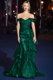 Dark Green Mermaid Off the Shoulder Maxi Gala Dress with Ruffles