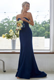 Dark Navy Sweetheart Mermaid Long Bridesmaid Dress